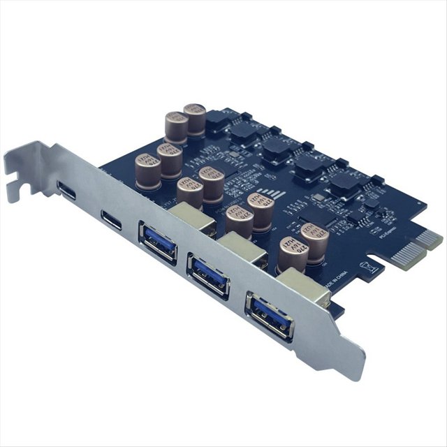 Concentrador de Tarjetas PCIE USB 3.2 Gen1 Tipo C de 5 Gbps. Tarjeta de Expansión PCI-e X1 A 2 Puertos Tipo C + 3 Puertos USB-A. Tarjeta Elevadora Controladora USB.