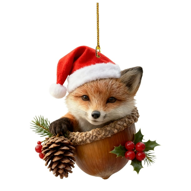 Adornos Navideños de Animales Del Bosque, Acrílicos, de 8 Cm | Adorno Colgante para Árbol de Navidad con Cordón Resistente | Decoración Navideña con Temática Natural, Envuelta En Caja de Regalo para