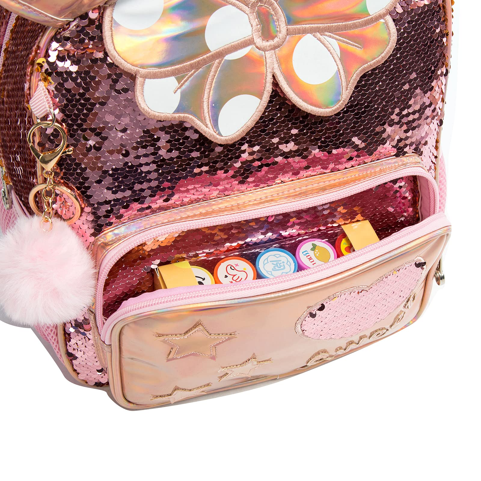 lvyH School Backpack for Kids Girls Students,Glitter Sequin Unicorn Books  Bag Mermaid Backpacks with Pencil Case 