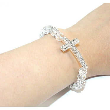 Fuchsia Crystal Rosary Bracelet Rhinestone Cross 12 Pcs/Pack 