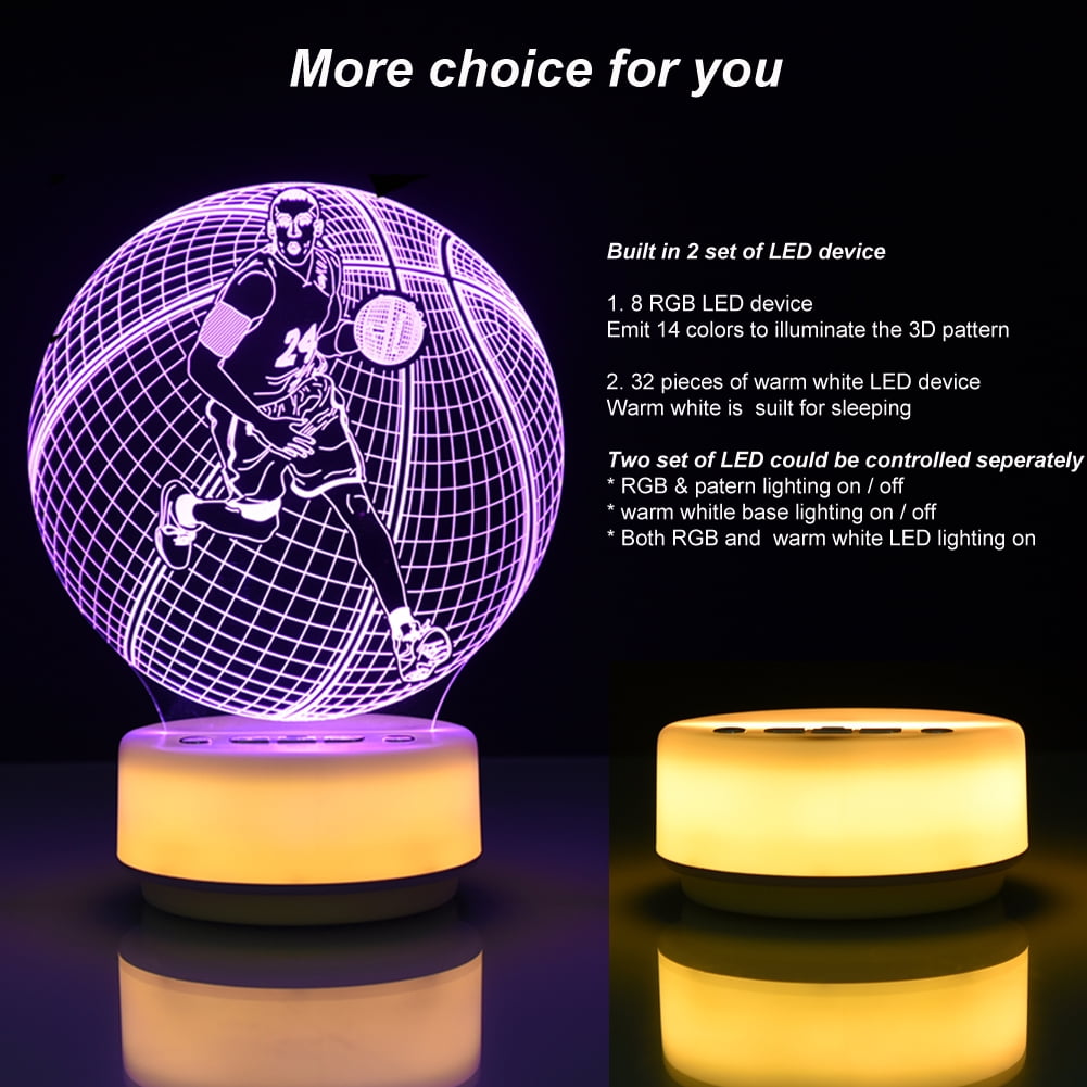 Basketball Night Light Sports Table Mood Lamp,14 Colors Pattern & Warm White Luminous Base Desk Light, Entity Key/Timer/Remote Control/Dimmable,Basketball Gifts/Birthday Gifts Toys for Boys/Men