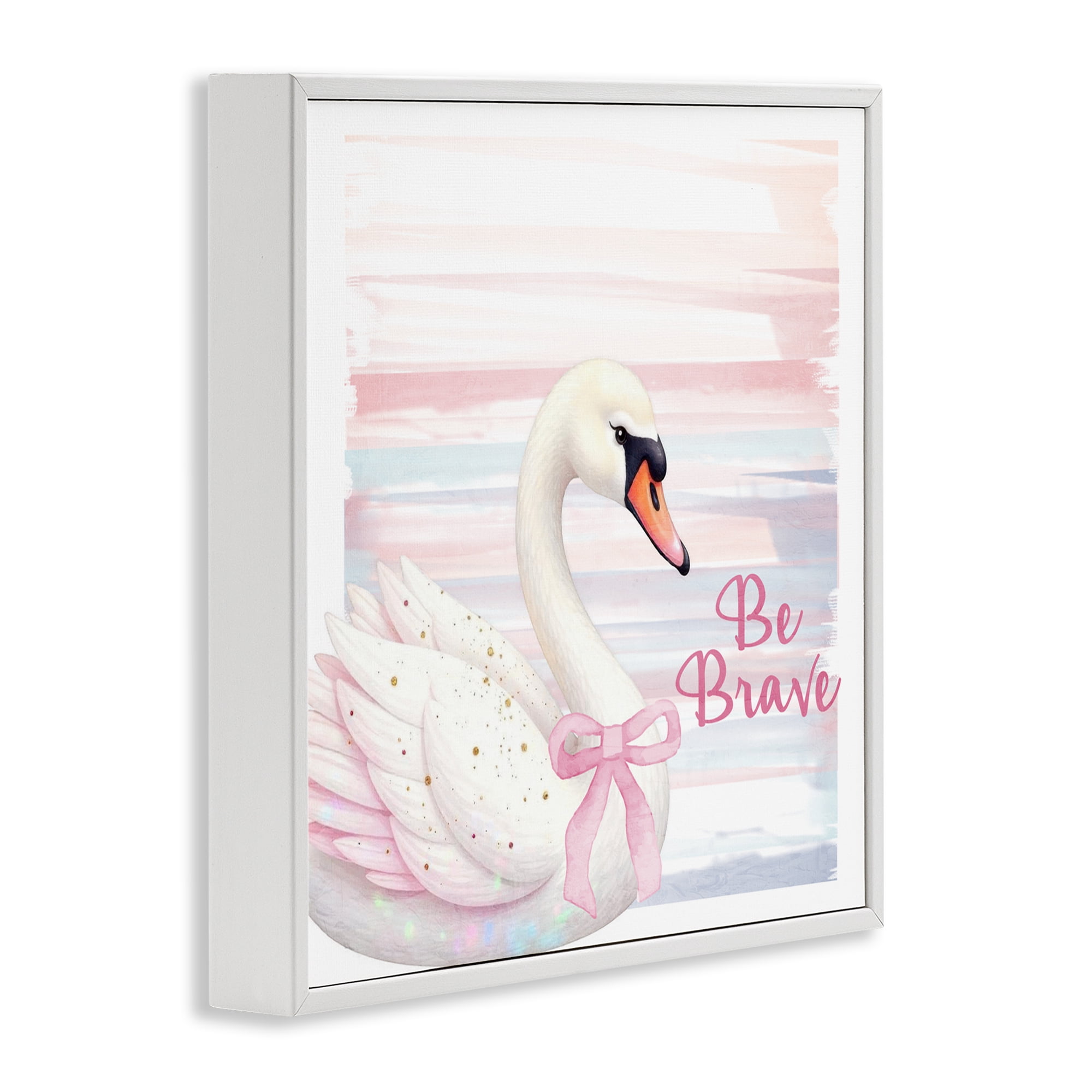 Be Brave Pastel Swan White Framed Giclee Art, design by Kim Allen