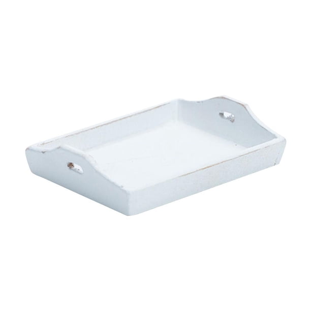 Bandeja para servir en casa de muñecas, juego de cocina para casa de muñecas, juguete de simulación con asas Blanco