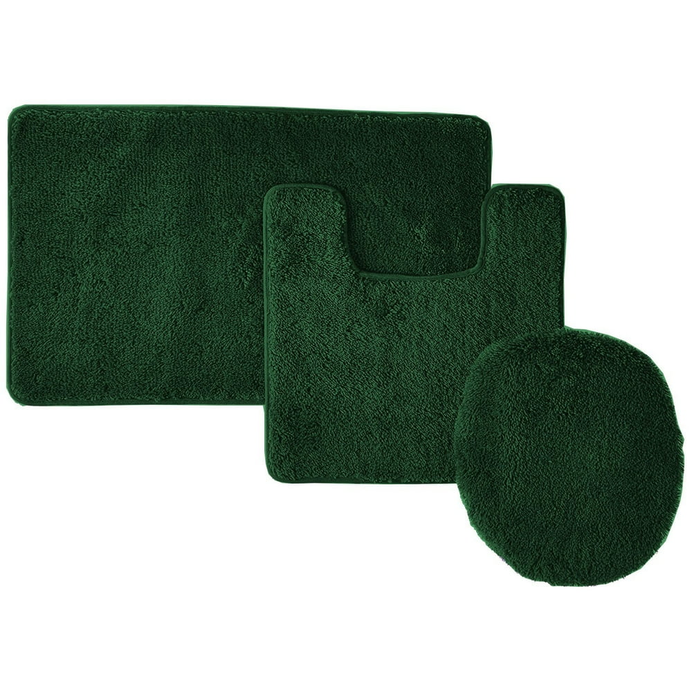 3Piece Hailey Solid Bathroom Set Bath Mat Contour Rug Toilet Lid Cover