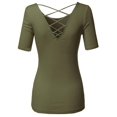 thumbnail image 2 of FashionOutfit Women's Solid Soft Stretch Short Sleeve Cross Strap Back T-shirt Top, 2 of 3