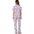 thumbnail image 3 of TSOVTHRID Pink Rose Print Pajama Set for Women Notch Collar Nightwear Short Sleeve Pjs with Long Pants Soft Loungewear, L, 3 of 7