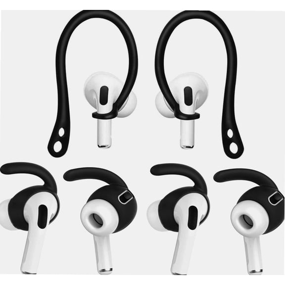Ear Hook Ear Tips Replacement for AirPods Pro, 1 Pair Over-Ear Soft TPU Ear Hook & 2 Pairs in-Ear Silicone Ear Tips in 1 Set [Anti Slip][Anti Lost], Fit for AirPods Pro (1 2S) Black