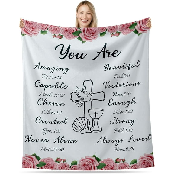 Religious Throw Blankets for Women Baptism Blankets for Baby Girls Catholic Confirmation Gifts for Teenage Girls Bible Verse Blanket Baptism Decor First Communion Christmas Easter Stuffers 50x60