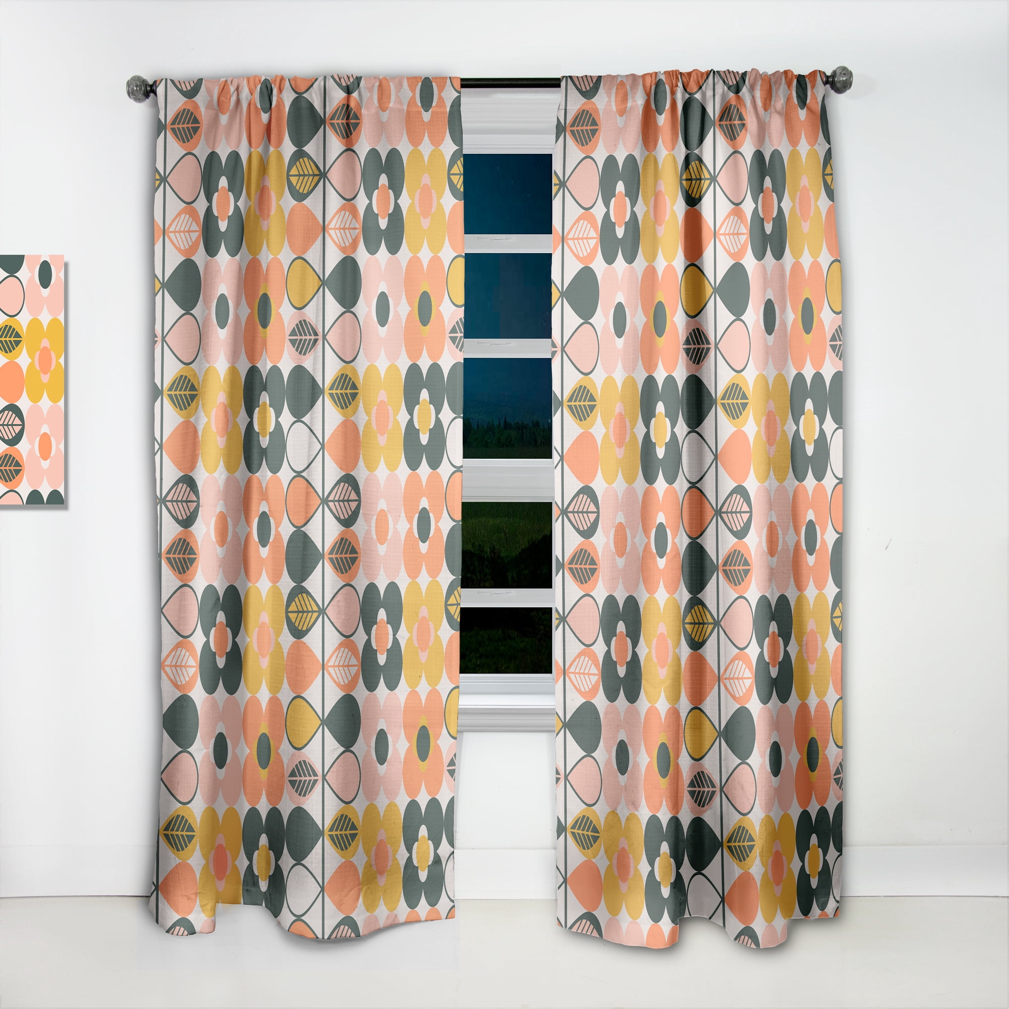 Designart 'Botanical Retro Pattern Design II' Mid-Century Modern Curtain Panel