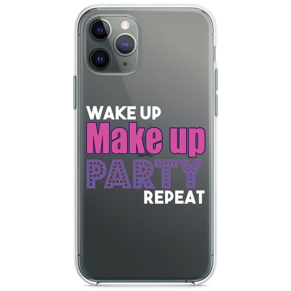 DistinctInk Clear Shockproof Hybrid Case for iPhone 11 Pro MAX (6.5" Screen) - TPU Bumper Acrylic Back Tempered Glass Screen Protector - Wake Up Make Up Party Repeat