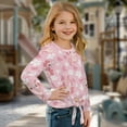 thumbnail image 3 of Xixirimido Cherry Blossom Pink Print Girls Long Sleeve Shirts Cute Kids Fashion Crew Neck Tunic Tops Tie-hem Tees for Fall Winter, Size 11-12, 3 of 7