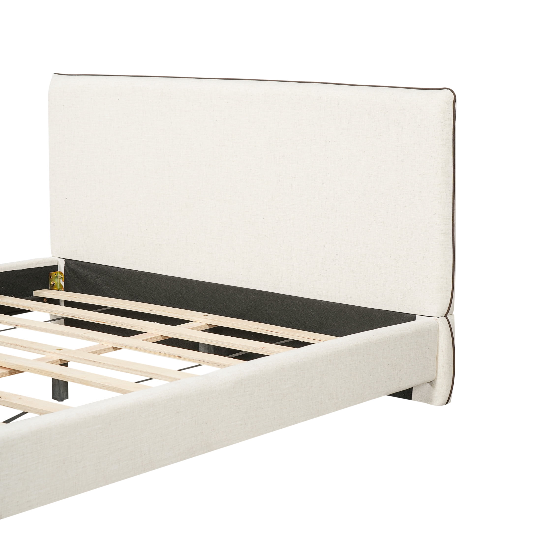 Christopher Knight Home Queen Size Upholstered Platform Bed Frame with Linen Fabric, Thick Headboard, Beige