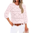 thumbnail image 3 of WIHOLL Blouses for Women Lace Tops Dressy 3/4 Length Sleeve Business Casual Outfits Vacation Spring Summer Clothes, 3 of 11