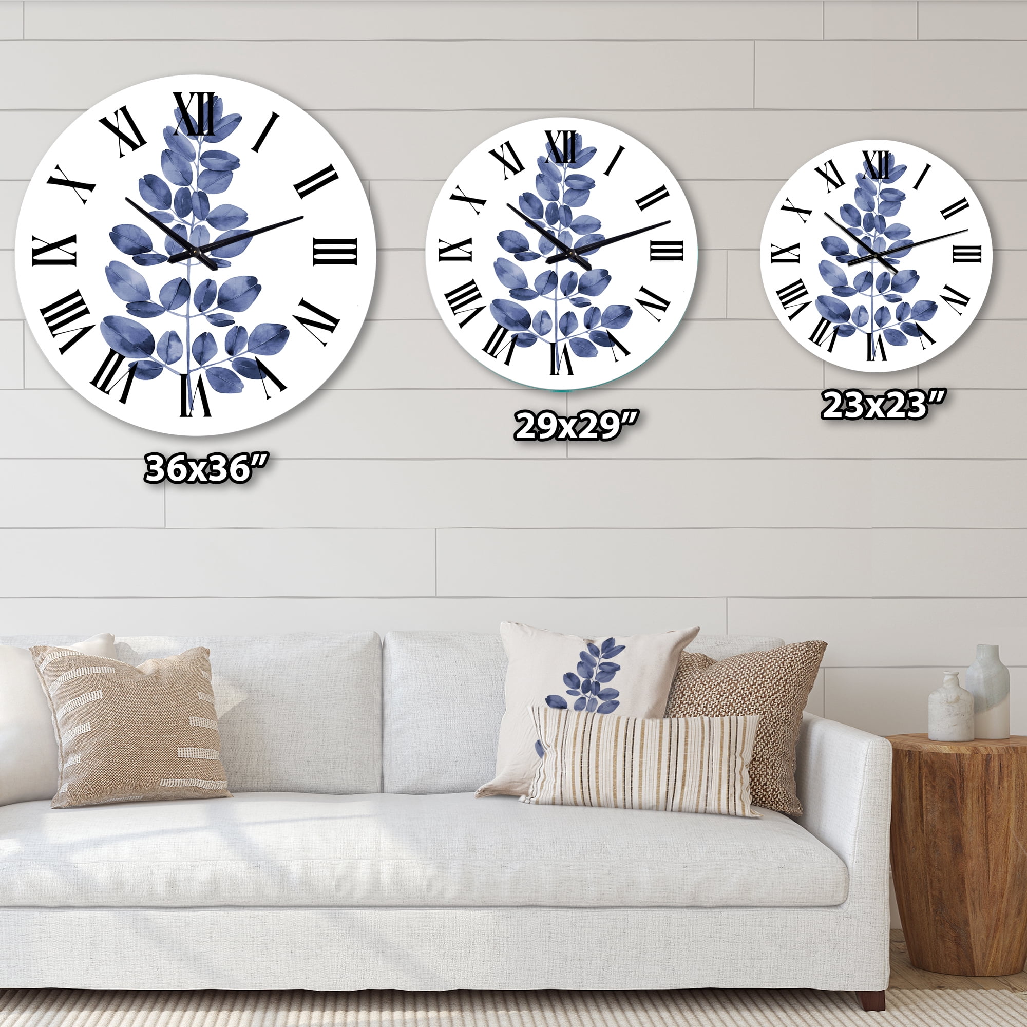 Designart 'Navy Blue Eucalyptus Ii' Traditional Wall Clock