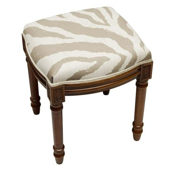 123 Creations FS009XXLT Taupe Zebra Stripe Upholstered Wooden Vanity Stool, Wood Stain