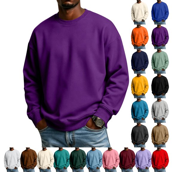UDAUDU Men's Crewneck Sweatshirt Long Sleeve Fall Oversized Pullover Tops Loose Fit Athletic Classic Fit Comfy Soft Basic Shirts M