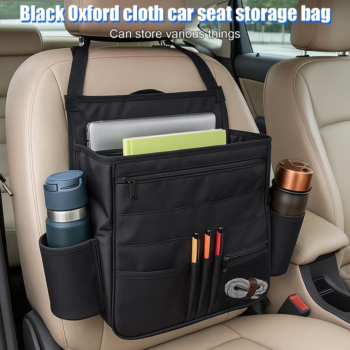 Car Front Seat Organizer, Multi-Pocket Vehicle Hanging Passenger Back Seat Storage Bag with Adjustable Straps, Automotive Interior Storage Organizer, Universal for SUV RV Truck