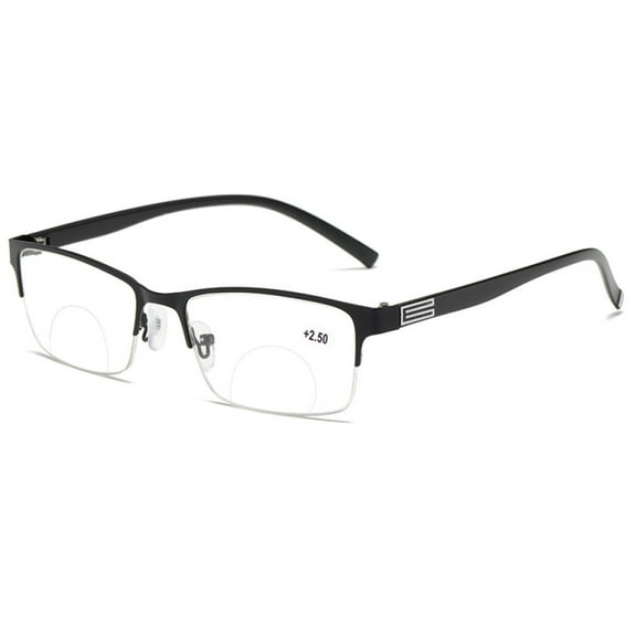 Mens Half Rimless Rectangle Black Bifocal Reading Glasses 3.50 Anti-blue Light Classic Business Readers Metal Presbyopic Glasses