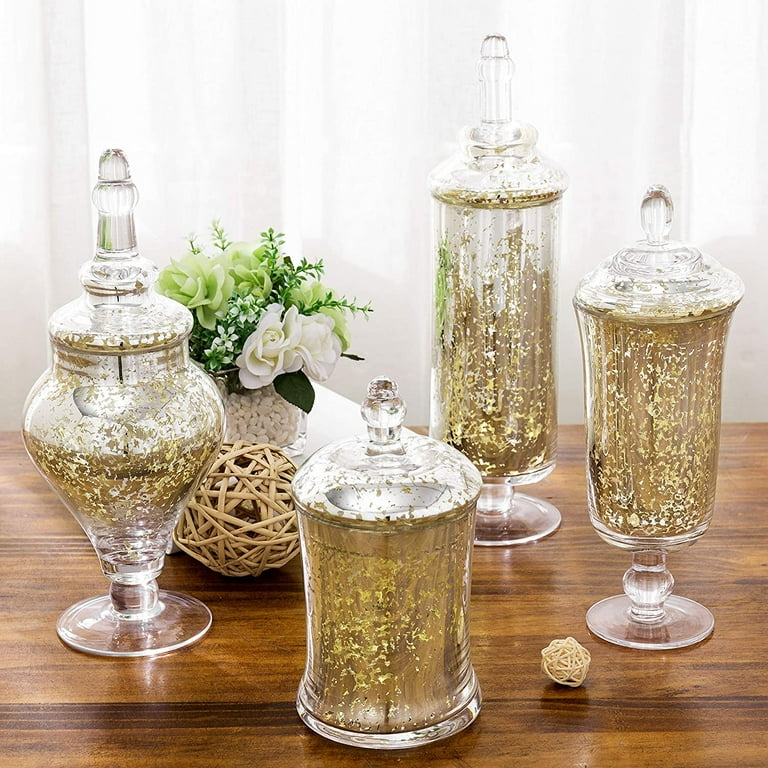 MyGift Set of 4 Glass Apothecary Jars Set, Clear Candy Jars with Lids