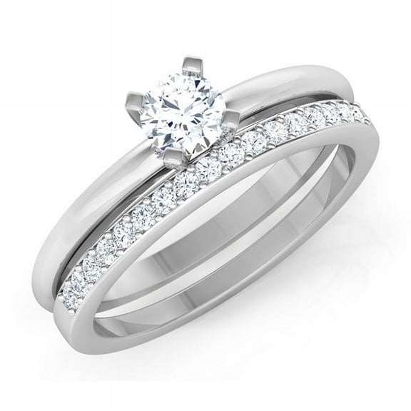 Kiva Jewel Elegant 1.47 Ct Round Cut Lab Created Diamond Engagement Ring Set for Women - 14K White Gold Plated - Bridal Ring Set - Perfect for Proposals - Gift for Her - Anniversary and Birthday