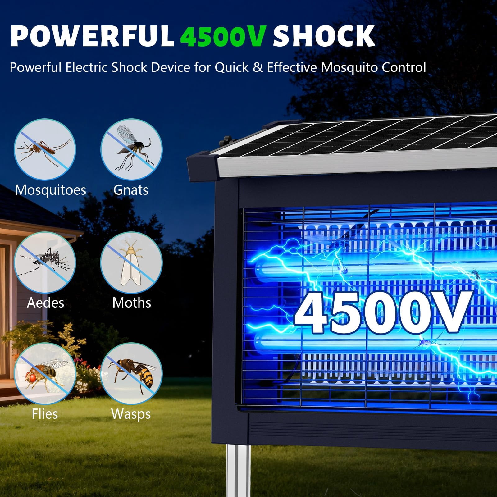 2-in-1 Solar Zapper Outdoor  4500v Electric Mosquito With Projection Light Ip66 Waterproof Cordless Fly Type-c Rechargeable For Patio Yard Camping