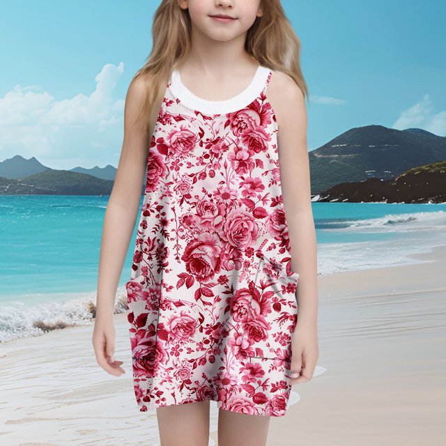 LOVZFMLL Jupe d'Été Imprimée à Manches Volantes pour Enfants Robe de Plage Vacances