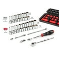 thumbnail image 2 of TEKTON 1/4 Inch Drive Shallow and Deep 12-Point Socket and Ratchet Set with Rails and Trays, 57-Piece (5/32 - 9/16 in., 4 - 15 mm) | SKT03302, 2 of 7