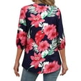 thumbnail image 6 of Nlife Women Floral Blouse for Women Hawaiian 3/4 Sleeve Top Tropical V-Neck Casual Shirt with Button Details, 6 of 7