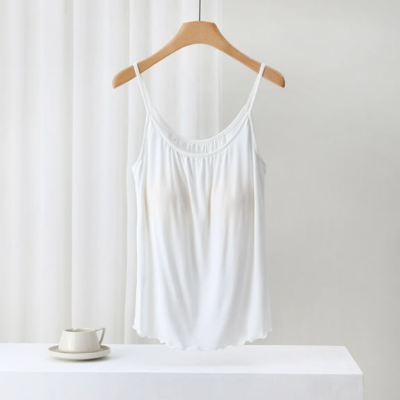 lmcalzta Womens Sleep Camisole Spaghetti Strap Basic Pajama Cami Tank with Padded Stretch Flowy Soft Modal Camisole