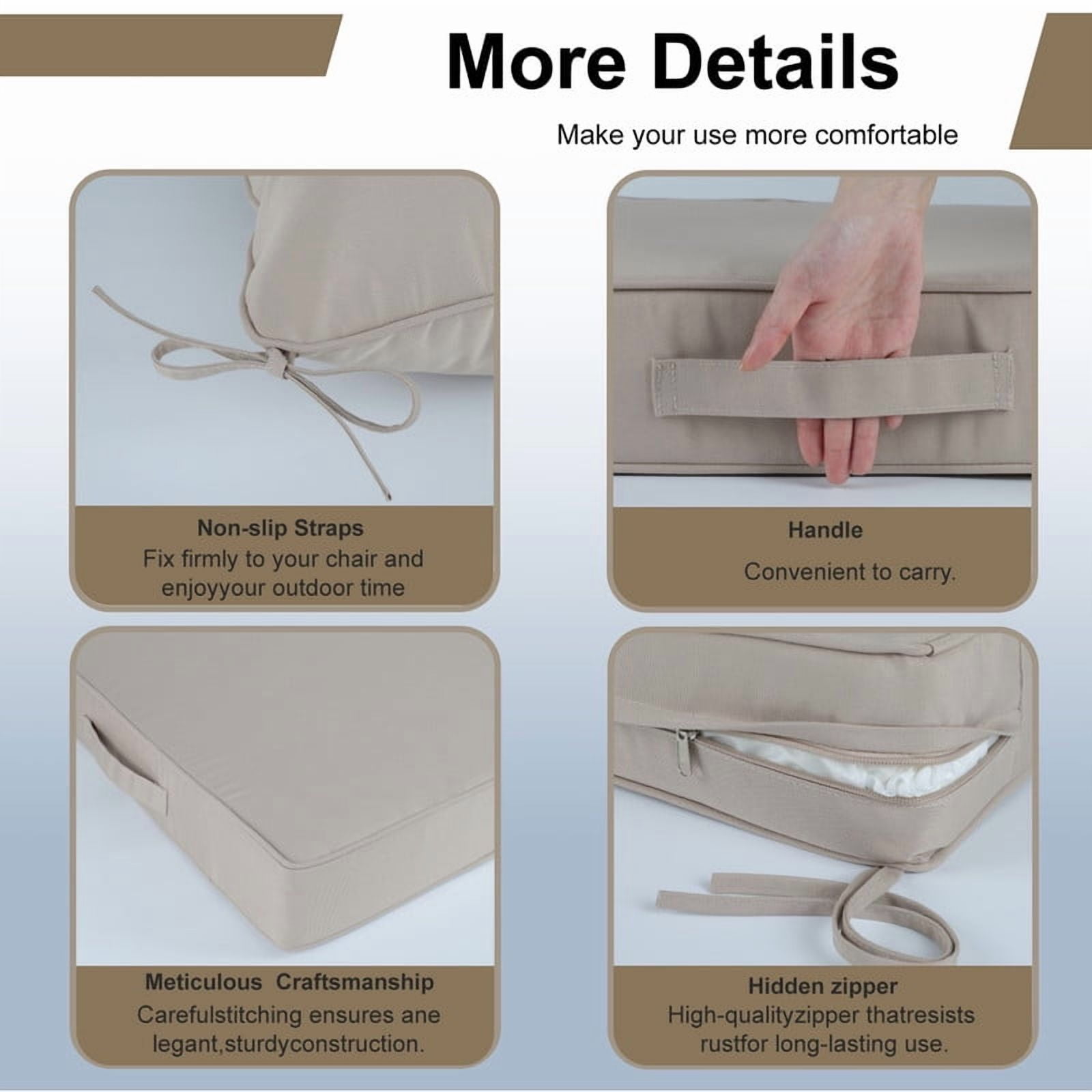 Outdoor deep seat patio cushions set, 24in x 24in, Waterproof Outdoor chair cushions, Replacement patio furniture cushions with Ties（2pc Beige）