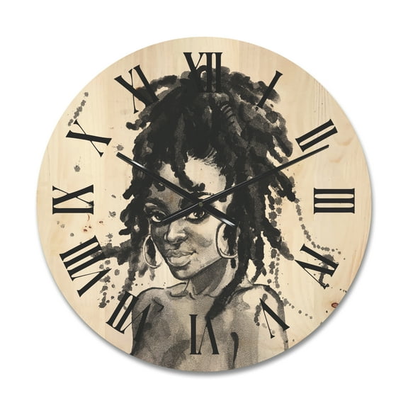 Designart 'Black and White Portrait of African American Woman II' Modern Wood Wall Clock