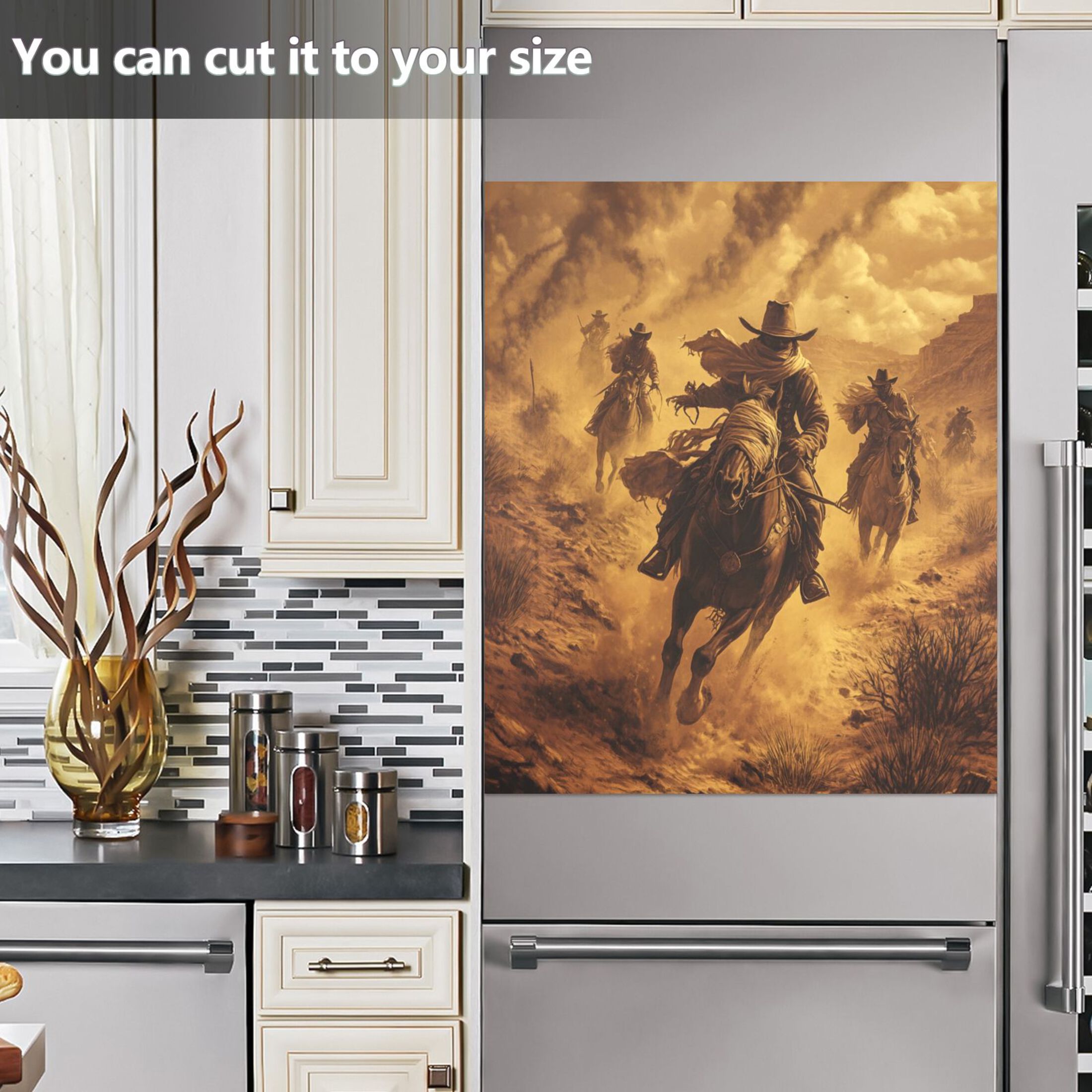 Dishwasher Magnetic Sticker 23x26 Inch Refrigerator Magnetic Sticker Washing Machine Magnetic Sticker Kitchen Panel Magnetic Sticker Home Decor Riding Cowboys
