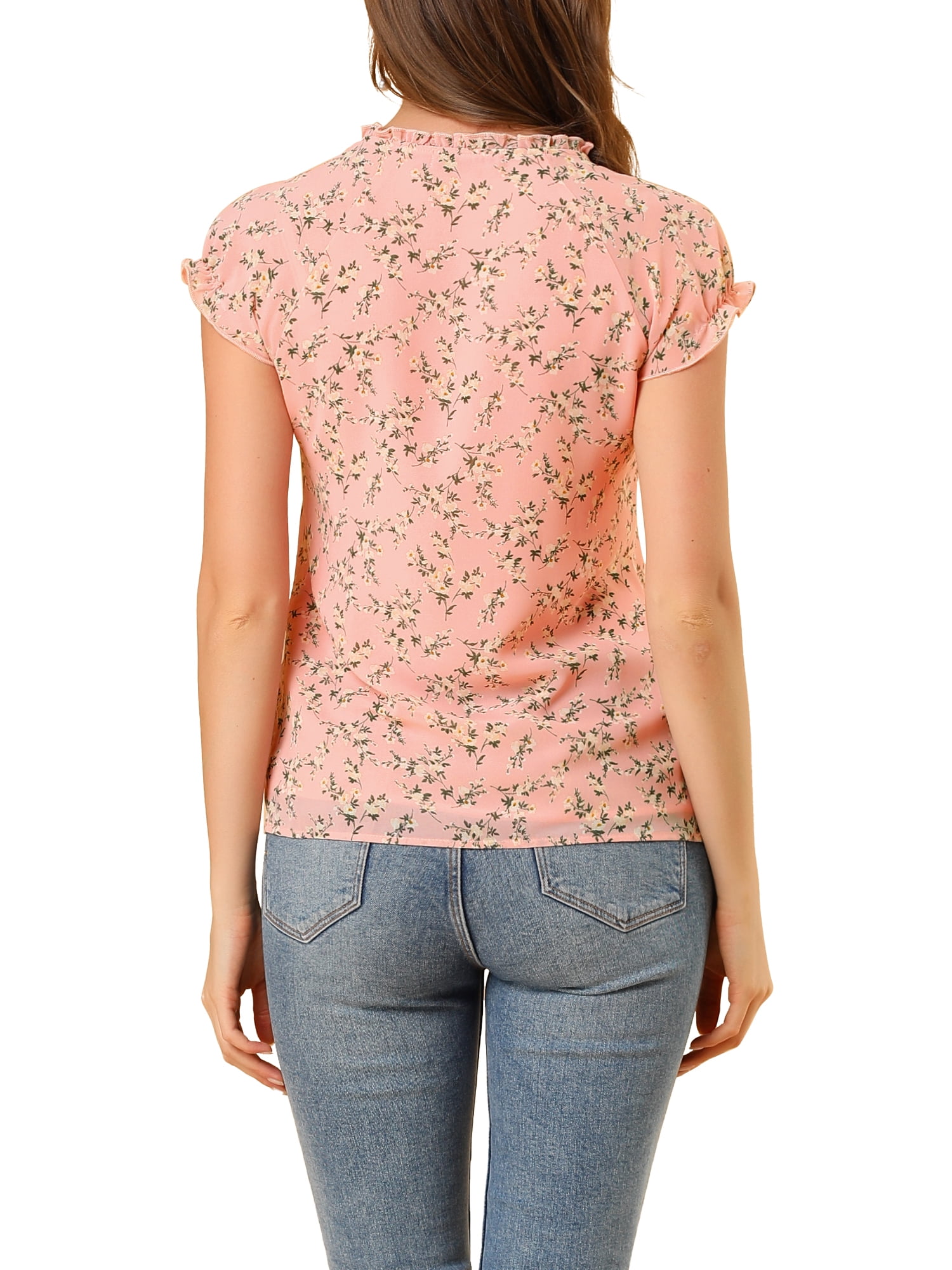 DARING DIVA Women's Ruffle V Neck Cap Sleeve Chiffon Floral Blouse Top XL Dark Pink