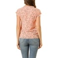 thumbnail image 3 of INSPIRE CHIC Women's Floral Blouse Short Cap Sleeve Chiffon Casual Ruffle Tops M Dark Pink, 3 of 7