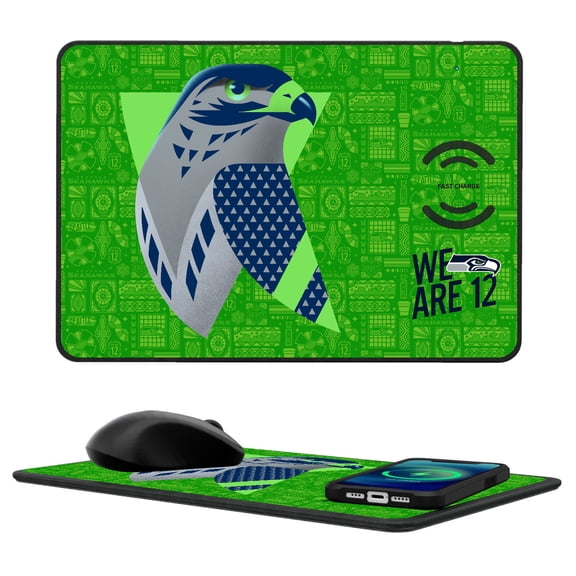 Keyscaper Seattle Seahawks 2024 Illustrated 15W Fast Wireless Charger and Mouse Pad