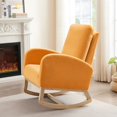 thumbnail image 3 of Rocking Chair Nursery with Side Pocket, Upholstered Glider Chair with High Back and Wood Legs, Accent Armchair for Living Room Bedroom, Orange, 3 of 8