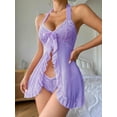thumbnail image 3 of Mauve Purple Lace Chemise With Ruffle Trim And Bow Detail Sleep Dress For Women, 3 of 6