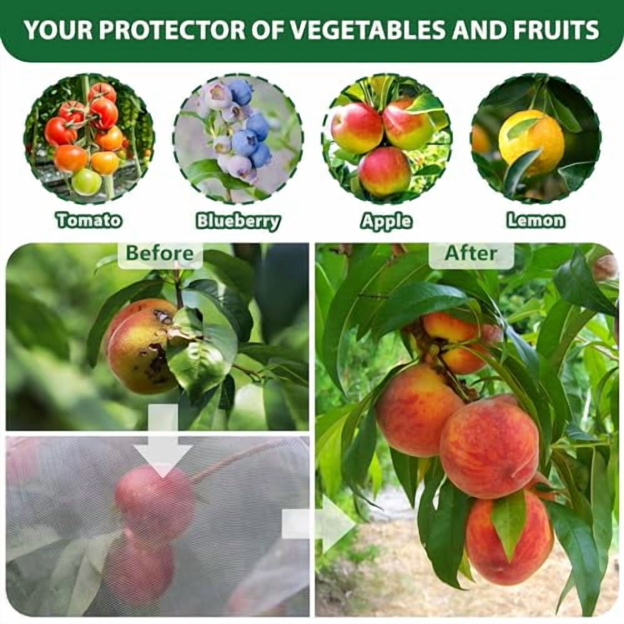 Fruit Tree Netting Bags with Drawstring,Insect Bird Netting Pest Barrier for Garden Protection,Blueberry Bushes Netting Cover for Protect Plant Flower from Cicadas Bug (4.9 x 3.3 FT - 6 Pack)