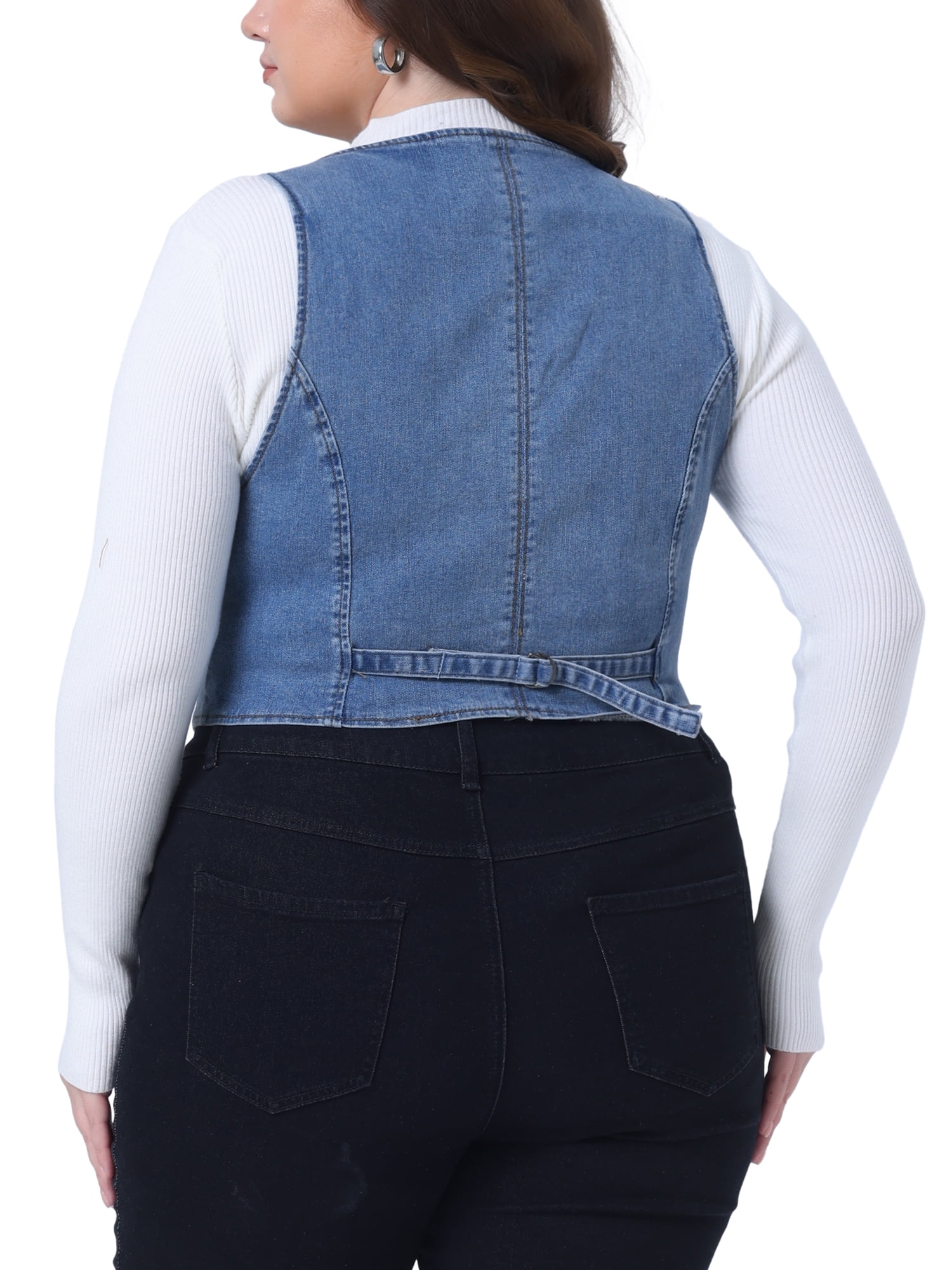 DARING DIVA Women's Plus Size Sleeveless V Neck Button Down Denim Vest 1X Light Blue