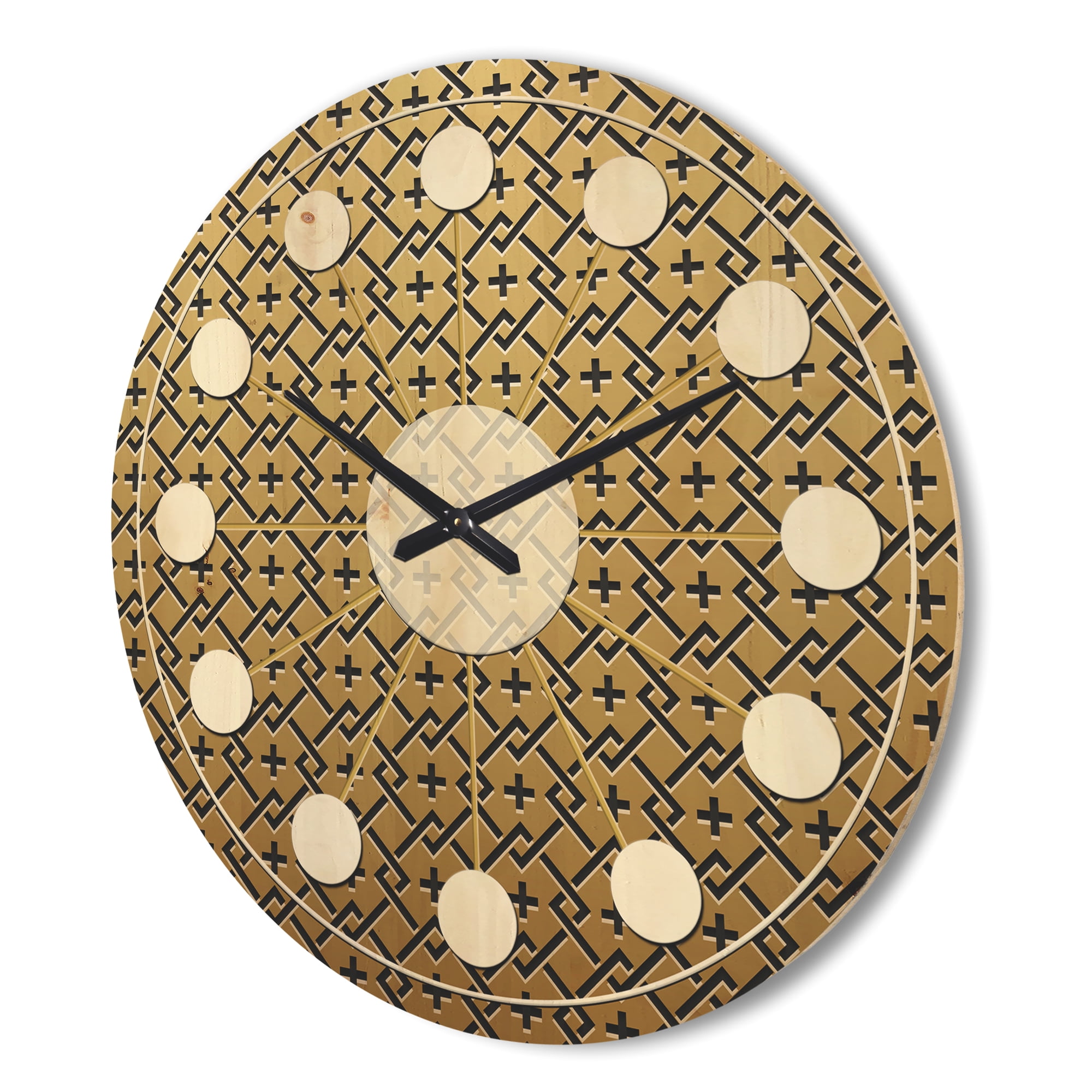 Designart 'Metallic Golden Luxury Geometrics XII XVIII' Mid-Century Modern Wood Wall Clock