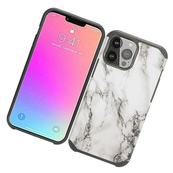 Case for Apple iPhone 13 Pro Max (6.7") Stylish Design Marble Dual Layer 2 in 1 Rubberized Hard TPU Hybrid Cover for iPhone 13 Pro Max by Xcell - Marble White