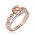 thumbnail image 3 of Dazzling 1.75 Carat Round Cut Morganite And Diamond Moissanite Classic Inspired Engagement Ring, Unique Twist Band Wedding Ring in 925 Sterling Silver With 18k Rose Gold Plating, One Matching Band, 3 of 3