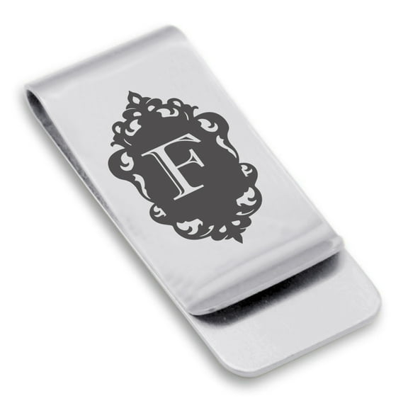 Stainless Steel Alphabet Letter F initial Classic Slim Money Clip Credit Card Holder