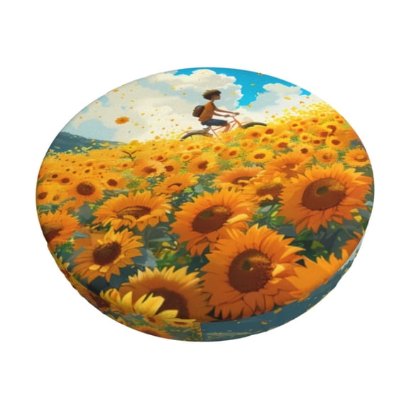 Logiee Clear Sky Sunflower Print Stool Covers Round,Bar Stool Covers,Watedrproof Stool Slipcover with Elastic,Stool Cushion,Round Bar Stool Seat Covers for Bar Round Chair-12 inch