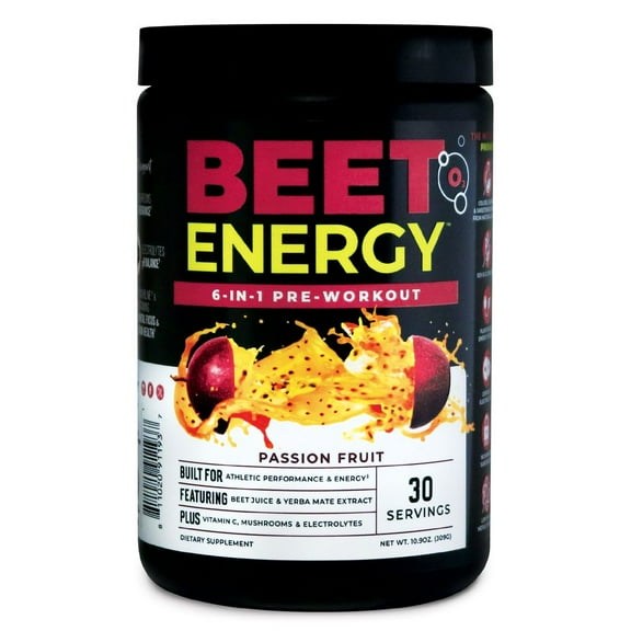 Nutrology’s Beet Energy O2 - All-Natural Pre-Workout Featuring Beet Root Powder. Increase energy, focus – Vitamin C, Yerba Mate, Mushroom O₂ Blend, Electrolyte Blend – Passion Fruit (30 servings)