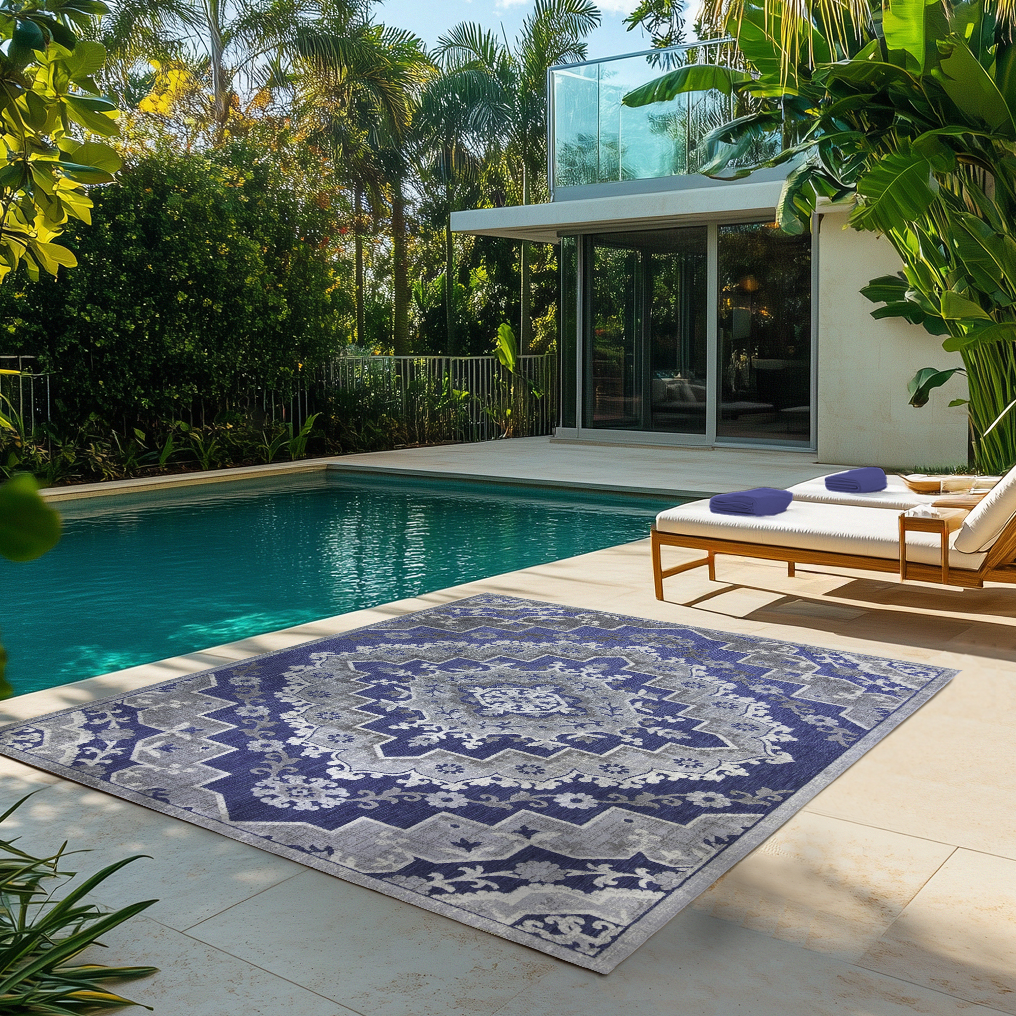 Kalari Amira Indoor/ Outdoor Polypropylene Blue/Gray Flat Weave Area Rug, 9x13