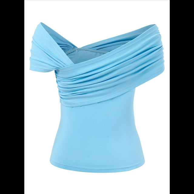 Top de Corta con Lazo Frontal y Flores 3D para Mujer, Azul , Talla M
