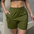 thumbnail image 2 of hlysgo Women's Bermuda Cargo Shorts Elastic Waist Wide Leg Soft Short Summer Beach Vacation Short with Pockets Army Green,XL, 2 of 6