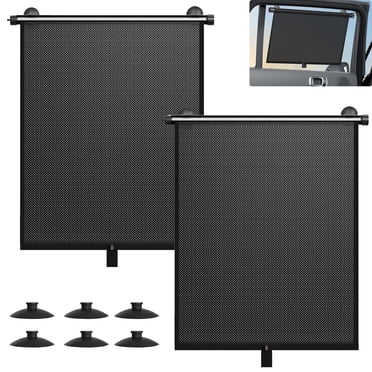 UHIAGREE 2 pack Car Window Shades for Side Window,17.7×15.8in Retractable Car Sunshades,Black