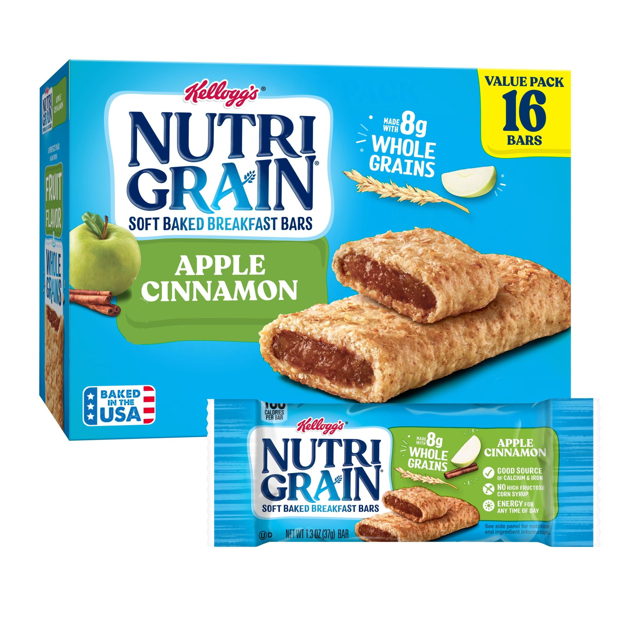 Kellogg's Nutri-Grain Apple Cinnamon Chewy Soft Baked Breakfast Bars, Ready-to-Eat, 20.8 oz, 16 Count